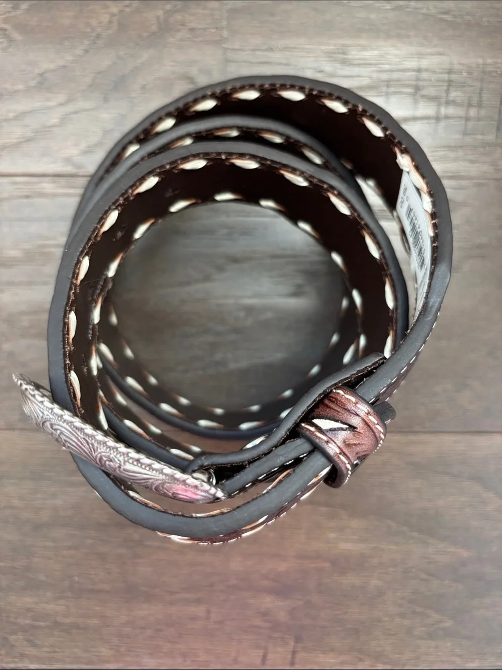 Nocona Genuine Tooled Leather,removable silvertone buckle,woven cutouts,Western